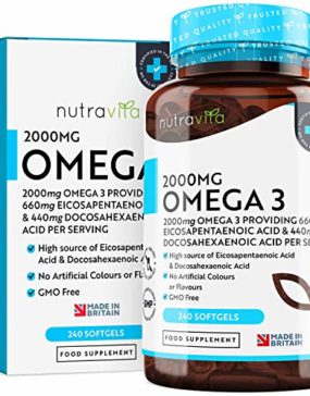 Hochdosiertes Omega-3 (2000 mg) - 660 mg EPA & 440 mg DHA - Pure Fisch Öl Kapseln - Hergestellt in Großbritannien von Nutravita